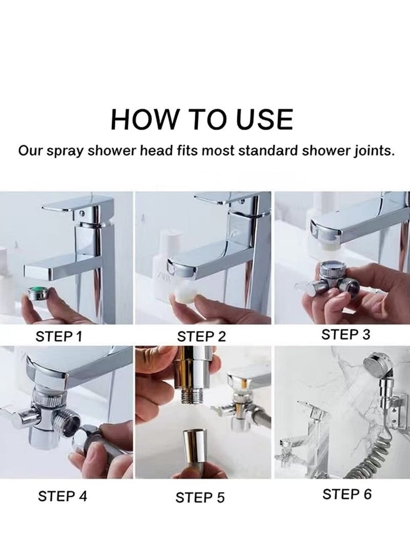 رأس دش يدوي مع خرطوم 1.5 متر عالي الضغط – دش متعدد الوظائف بثلاث أوضاع (نبض، مطر، مزيج)، يشمل محول وصندوق تثبيت بدون حفر، مناسب للحمام والمطبخ والحوض وغسالة الملابس والمرحاض، سهل التركيب، قابل للتوصيل لمعظم الحنفيات القياسية، مرن للاستخدام اليومي والتنظيف - Image 5